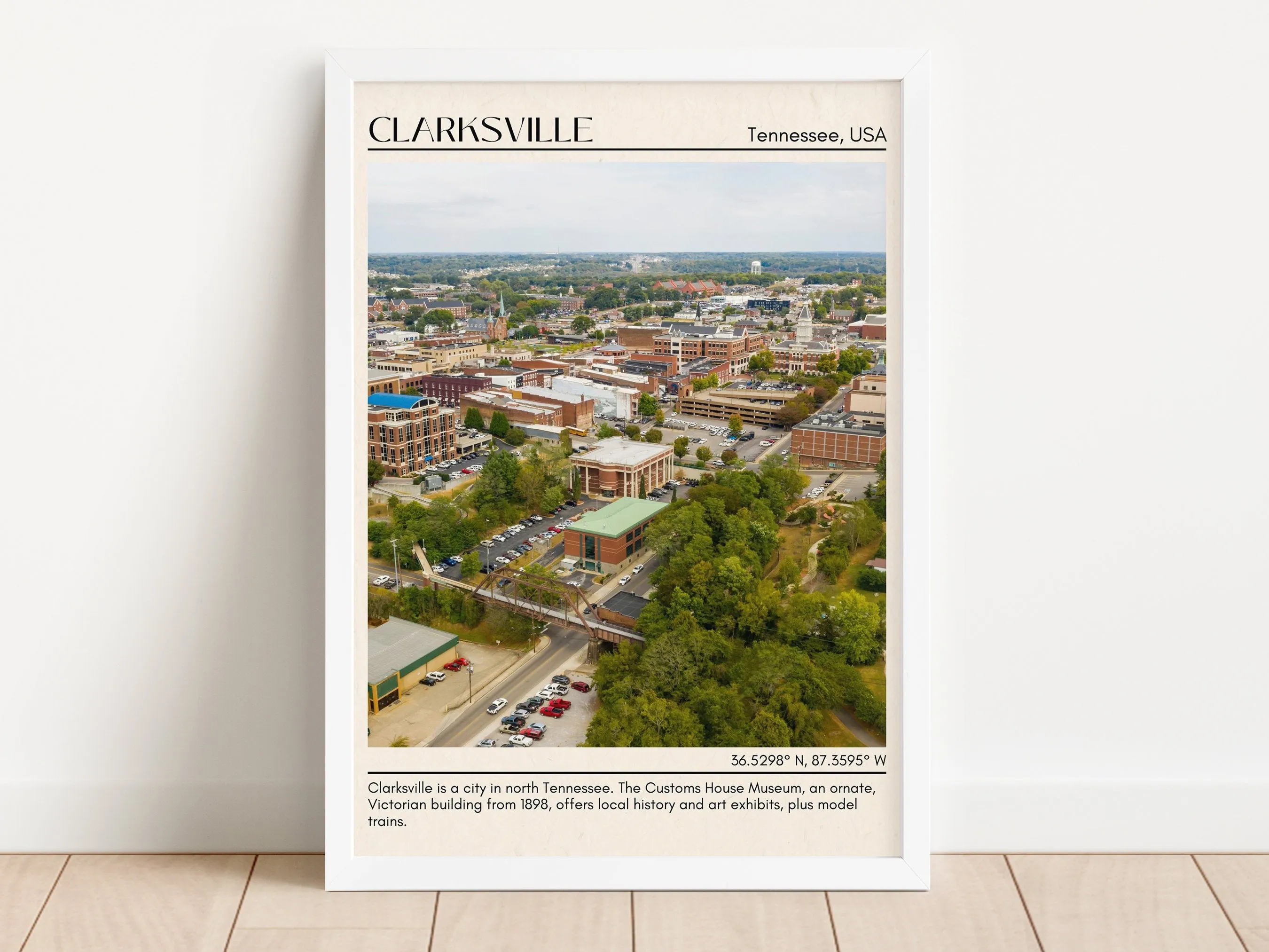 Clarksville Minimal Wall Art, Tennessee, USA