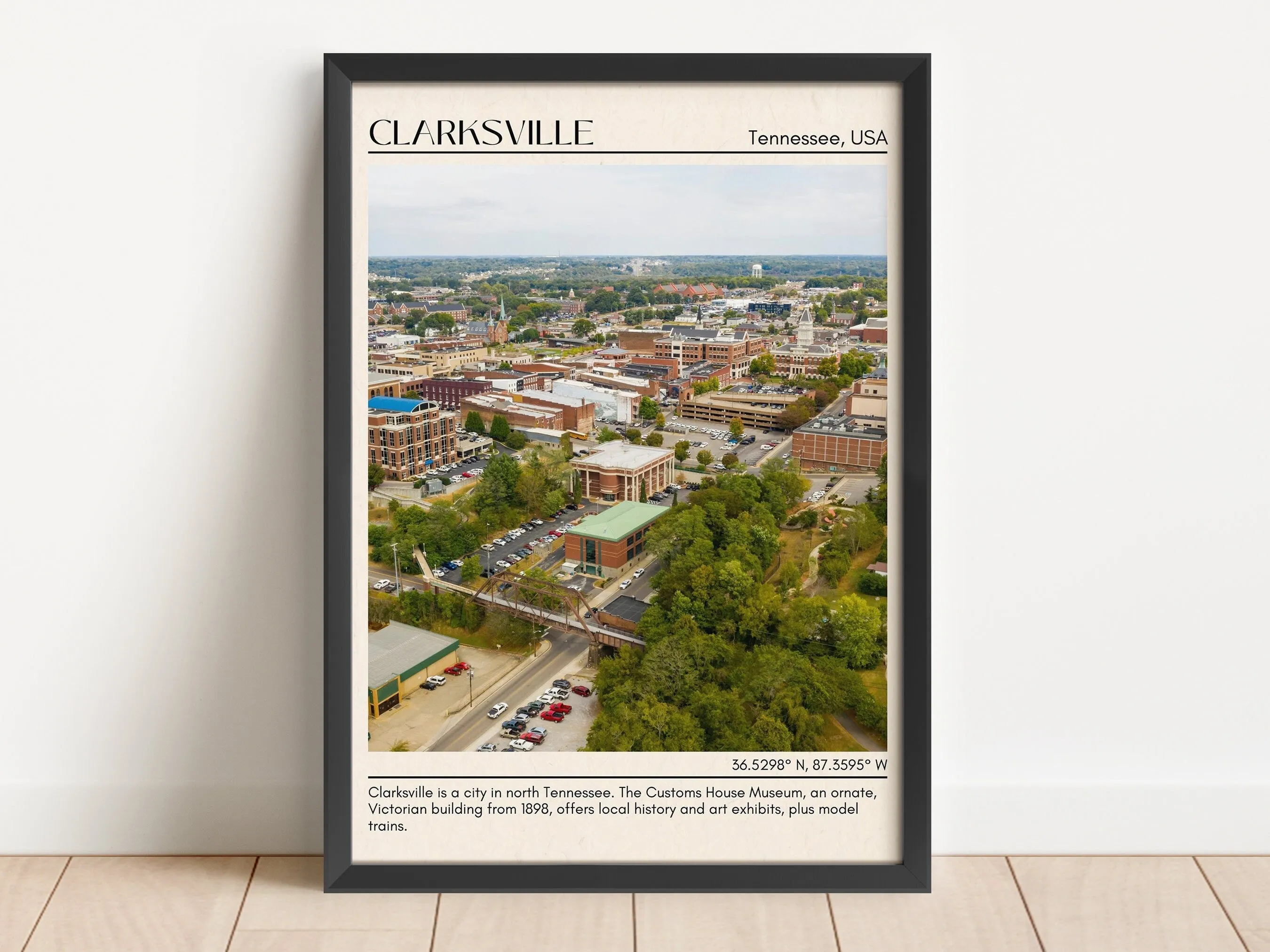 Clarksville Minimal Wall Art, Tennessee, USA
