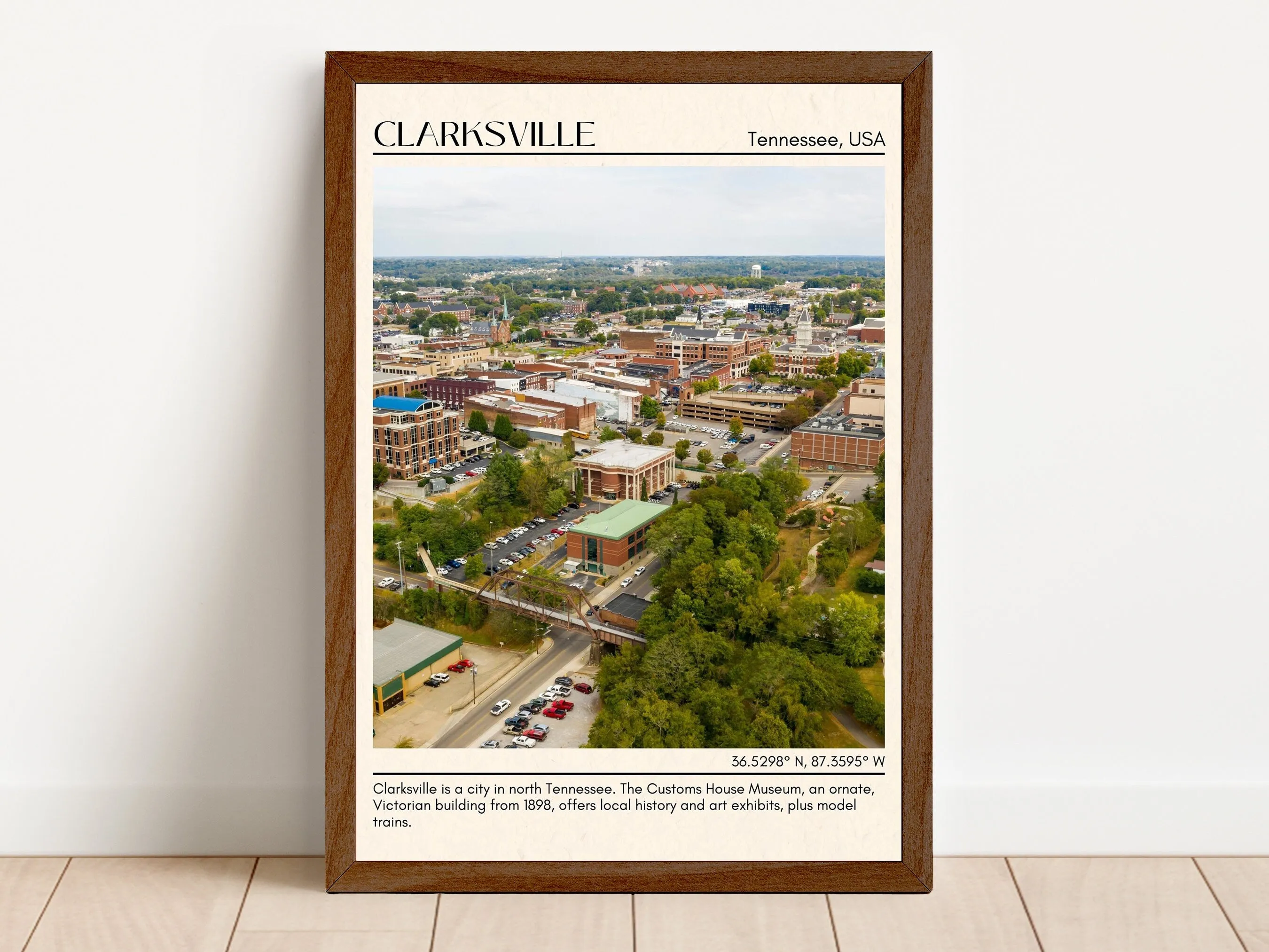 Clarksville Minimal Wall Art, Tennessee, USA