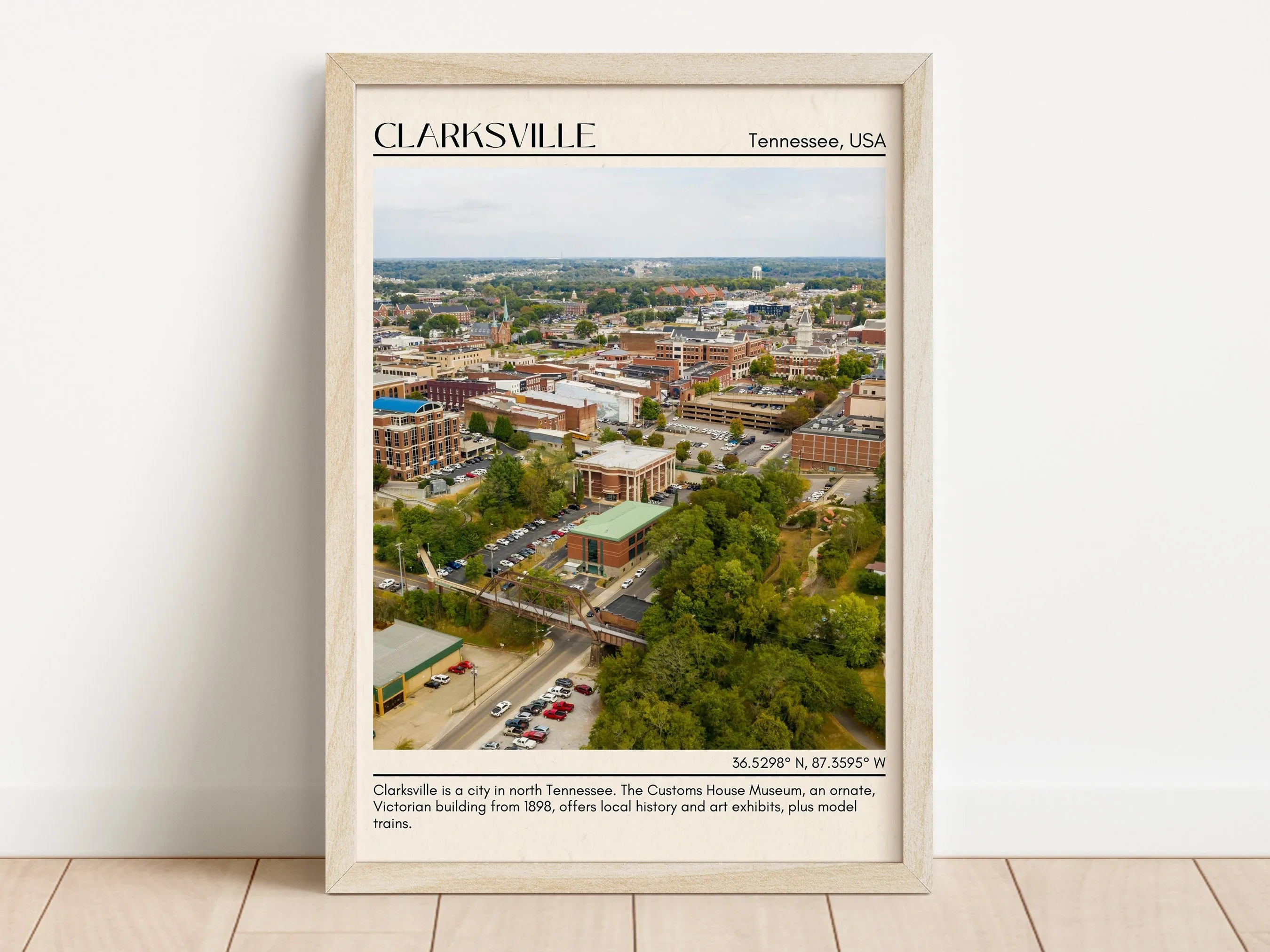Clarksville Minimal Wall Art, Tennessee, USA