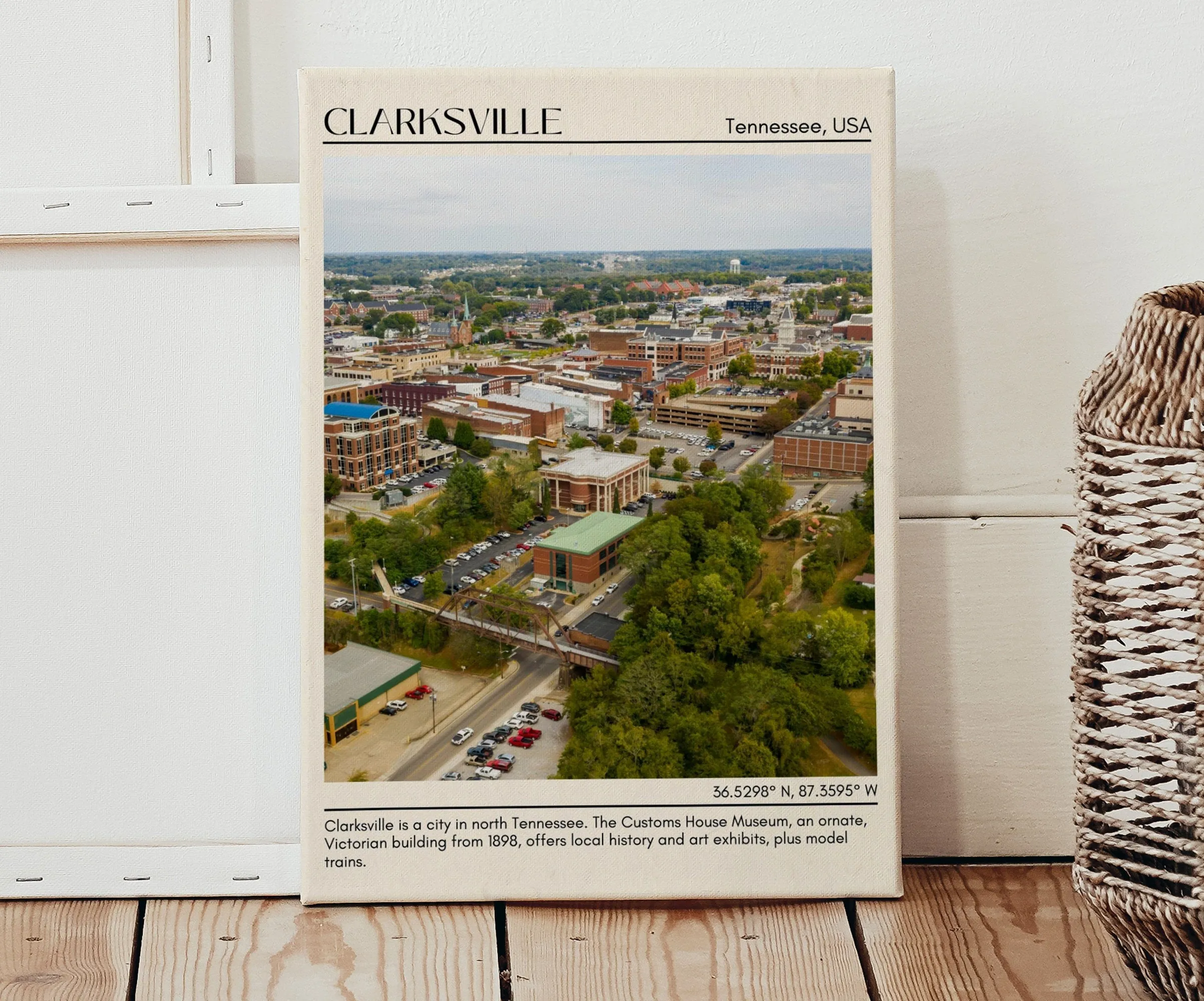 Clarksville Minimal Wall Art, Tennessee, USA