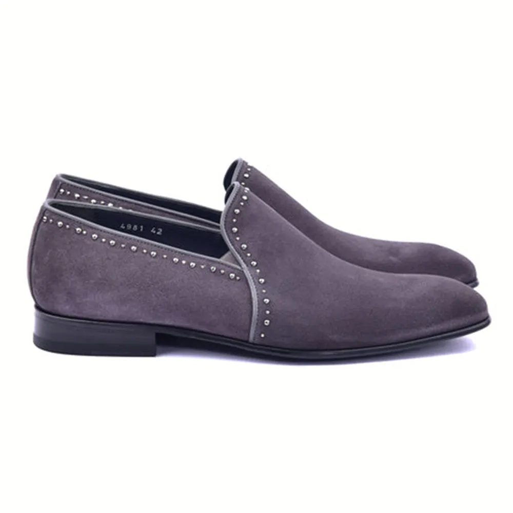 CORRENTE Grey Plain Suede Slip On With Studs