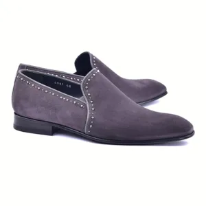 CORRENTE Grey Plain Suede Slip On With Studs
