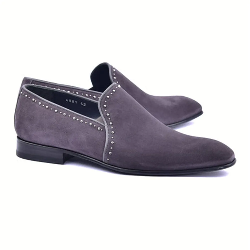 CORRENTE Grey Plain Suede Slip On With Studs