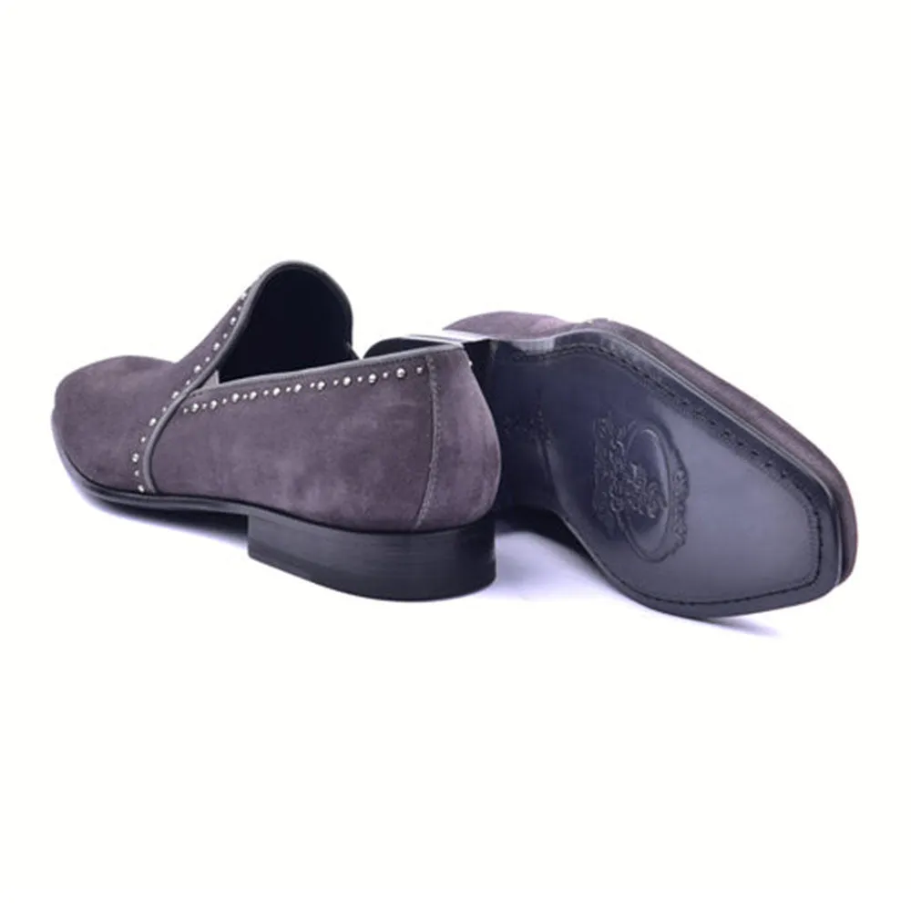 CORRENTE Grey Plain Suede Slip On With Studs