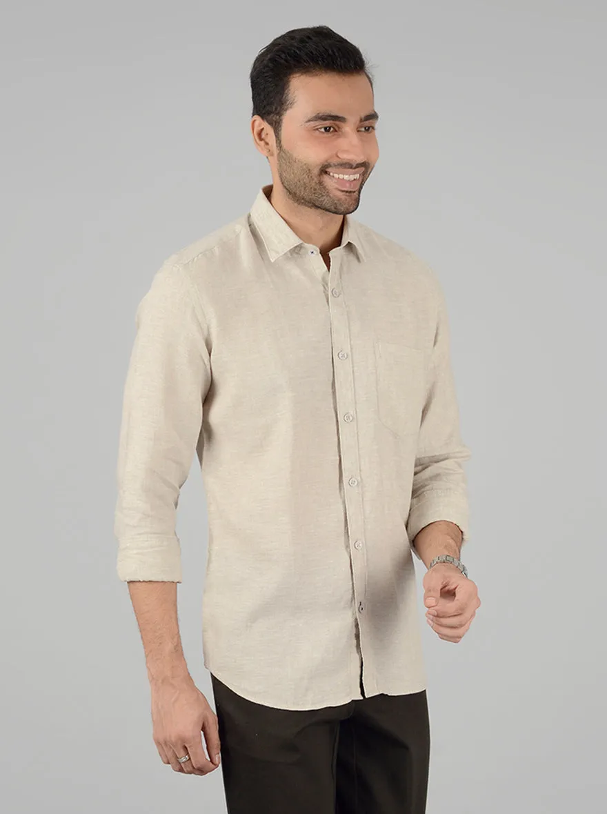 Cream Solid Slim Fit Casual Shirt | JadeBlue
