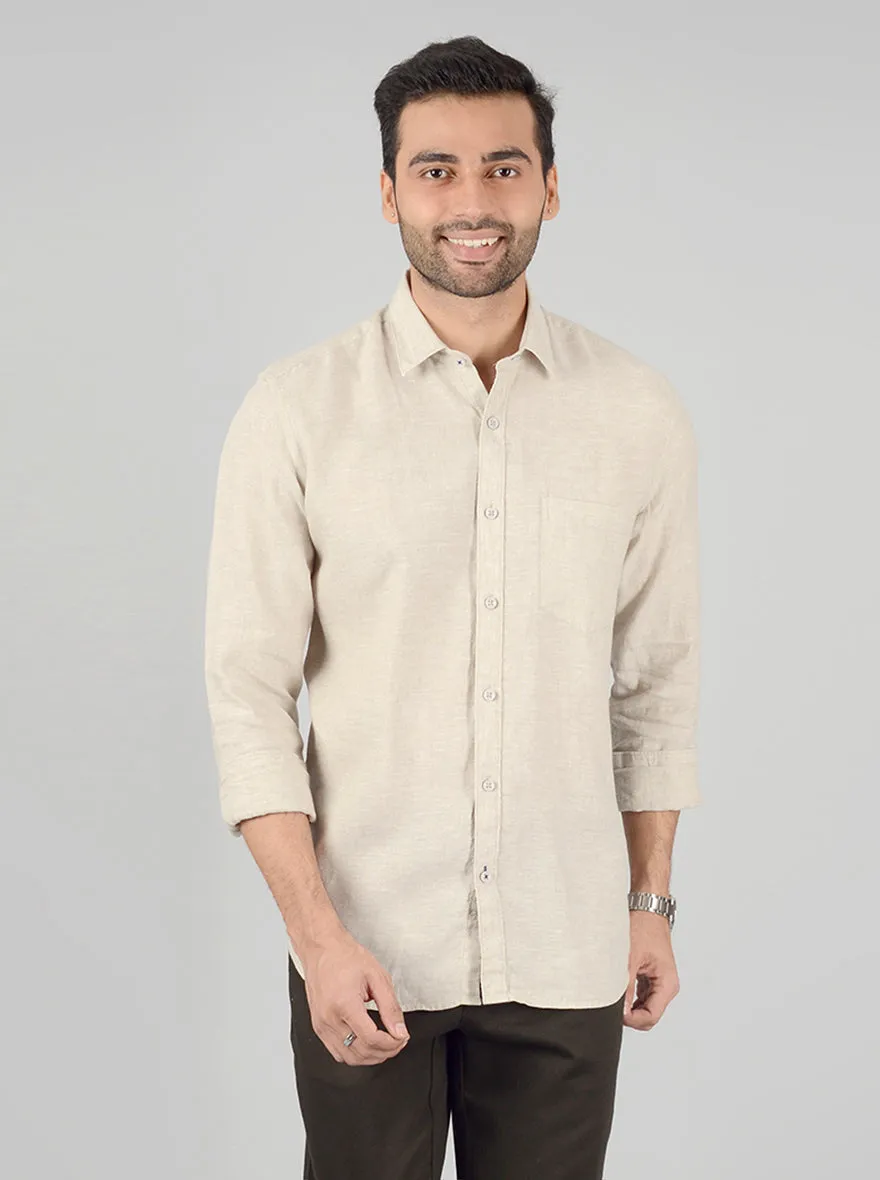 Cream Solid Slim Fit Casual Shirt | JadeBlue