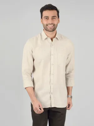 Cream Solid Slim Fit Casual Shirt | JadeBlue