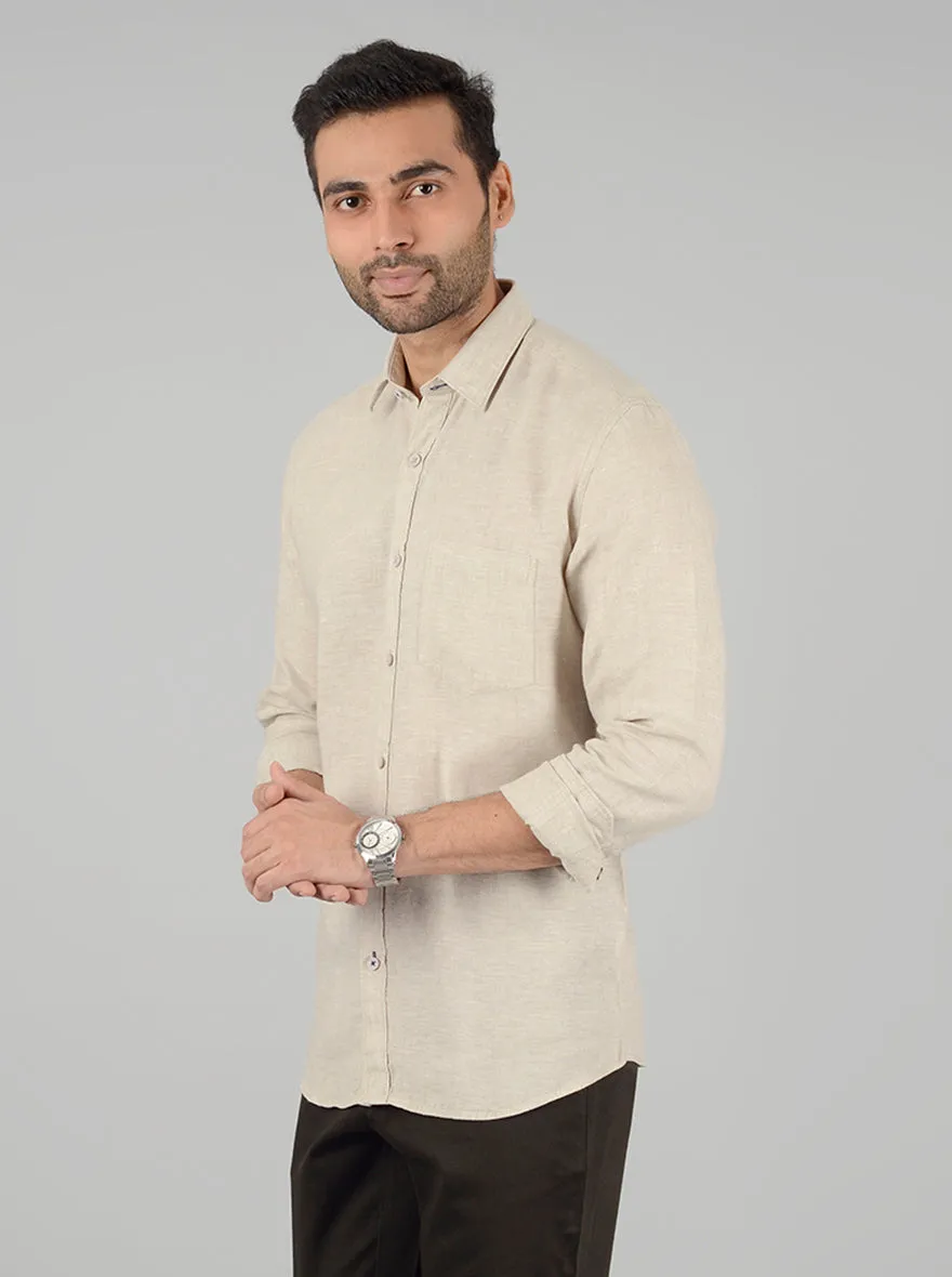 Cream Solid Slim Fit Casual Shirt | JadeBlue