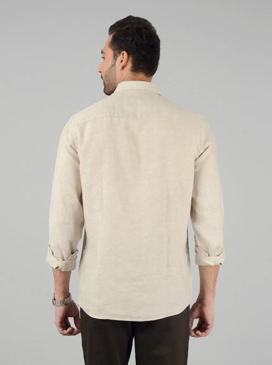 Cream Solid Slim Fit Casual Shirt | JadeBlue