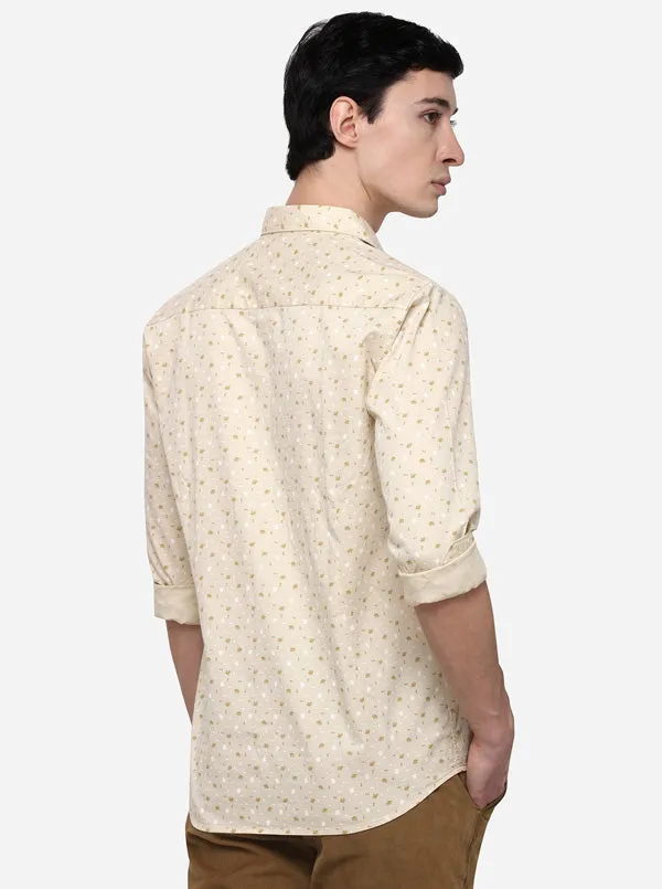 Cream Tailored Fit Printed Casual Shirt | JadeBlue