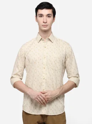 Cream Tailored Fit Printed Casual Shirt | JadeBlue