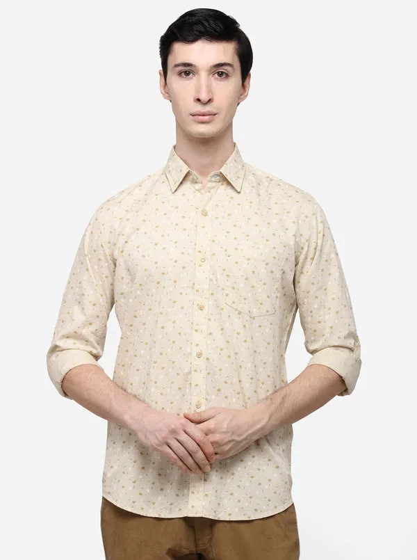 Cream Tailored Fit Printed Casual Shirt | JadeBlue