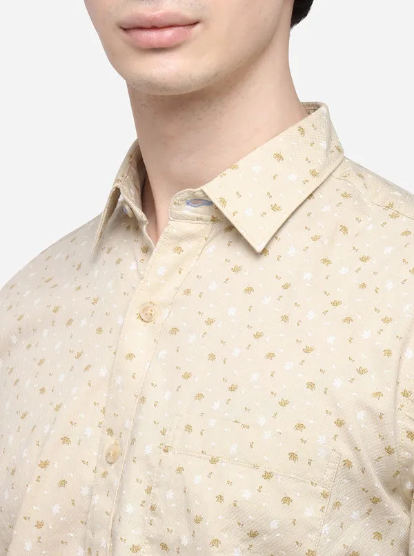 Cream Tailored Fit Printed Casual Shirt | JadeBlue