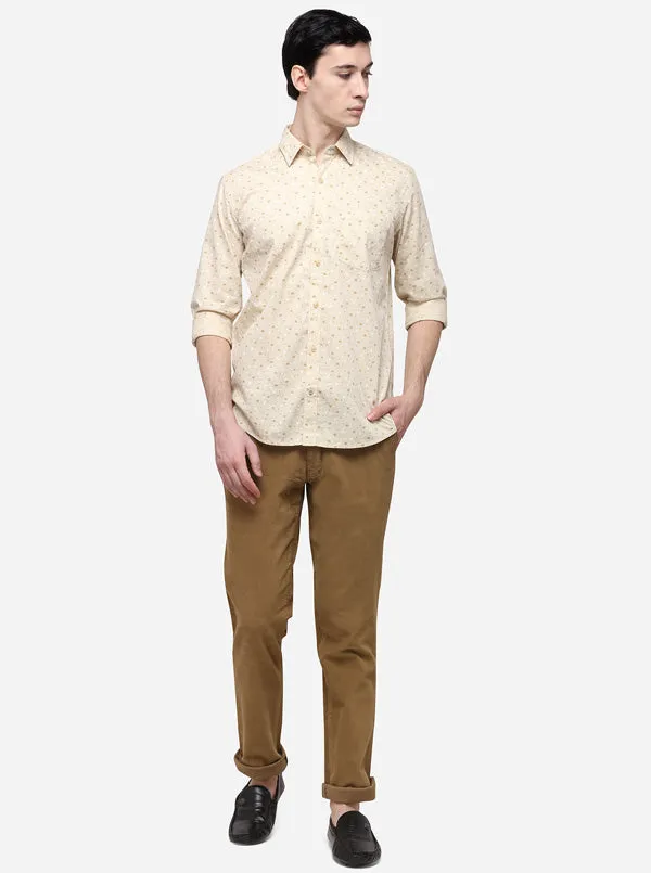 Cream Tailored Fit Printed Casual Shirt | JadeBlue