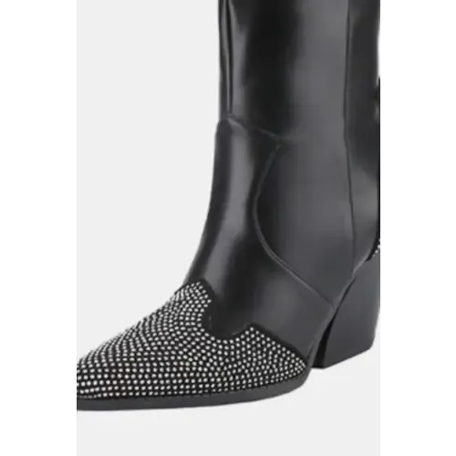 Dazzling Chunky Heel Rhinestone Western Boots