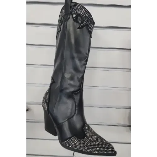 Dazzling Chunky Heel Rhinestone Western Boots