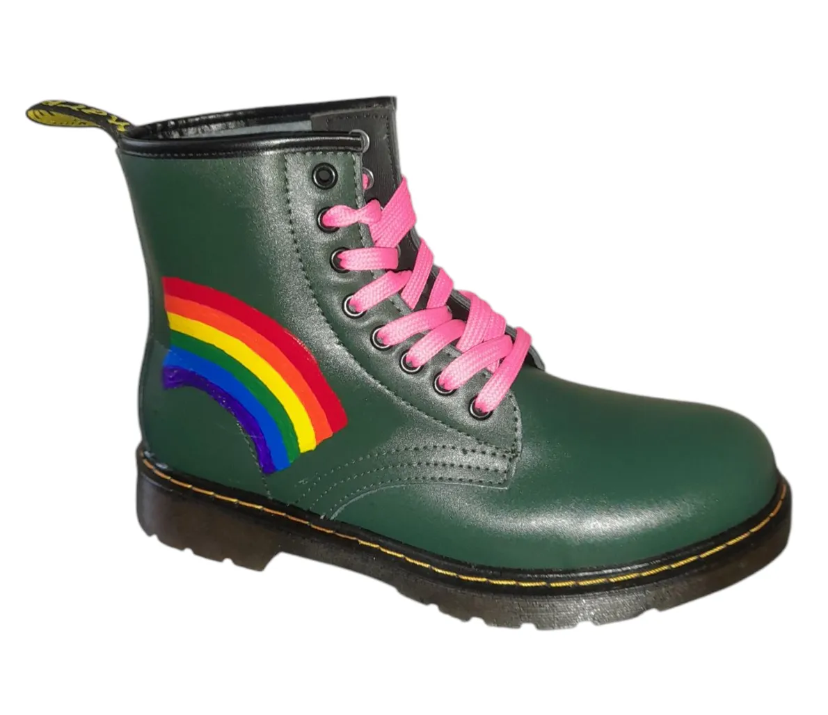 Dr. Martens 1460 Rainbow Customised Style Green Ankle Boots