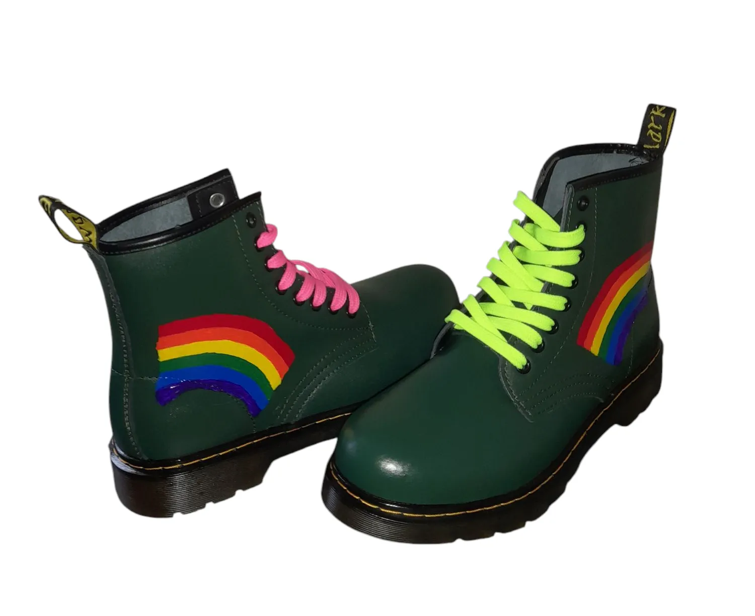Dr. Martens 1460 Rainbow Customised Style Green Ankle Boots