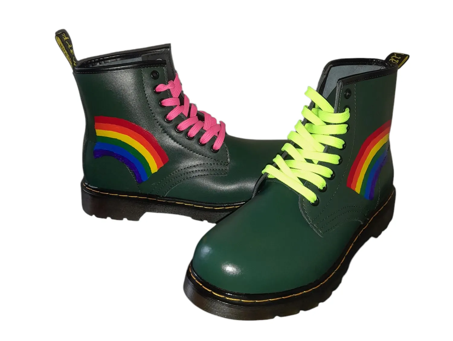 Dr. Martens 1460 Rainbow Customised Style Green Ankle Boots