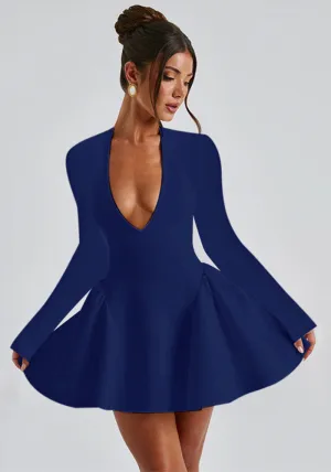 Elegant Deep V-Neck Long Sleeve A-Line Dress for Sophisticated Glamour
