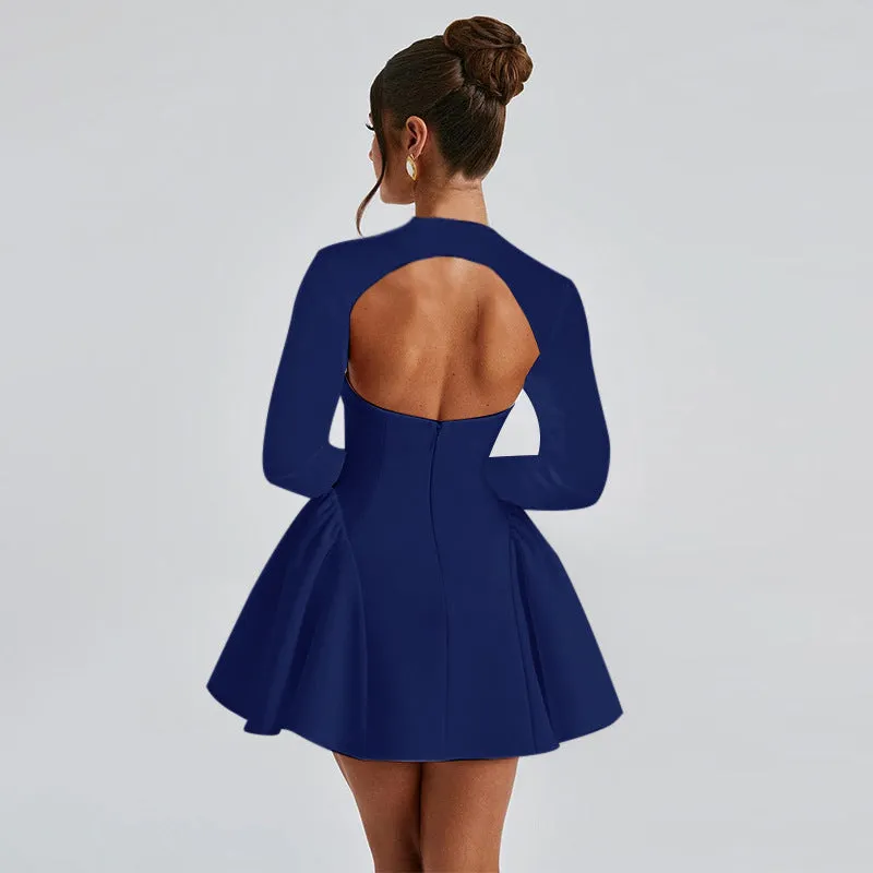 Elegant Deep V-Neck Long Sleeve A-Line Dress for Sophisticated Glamour