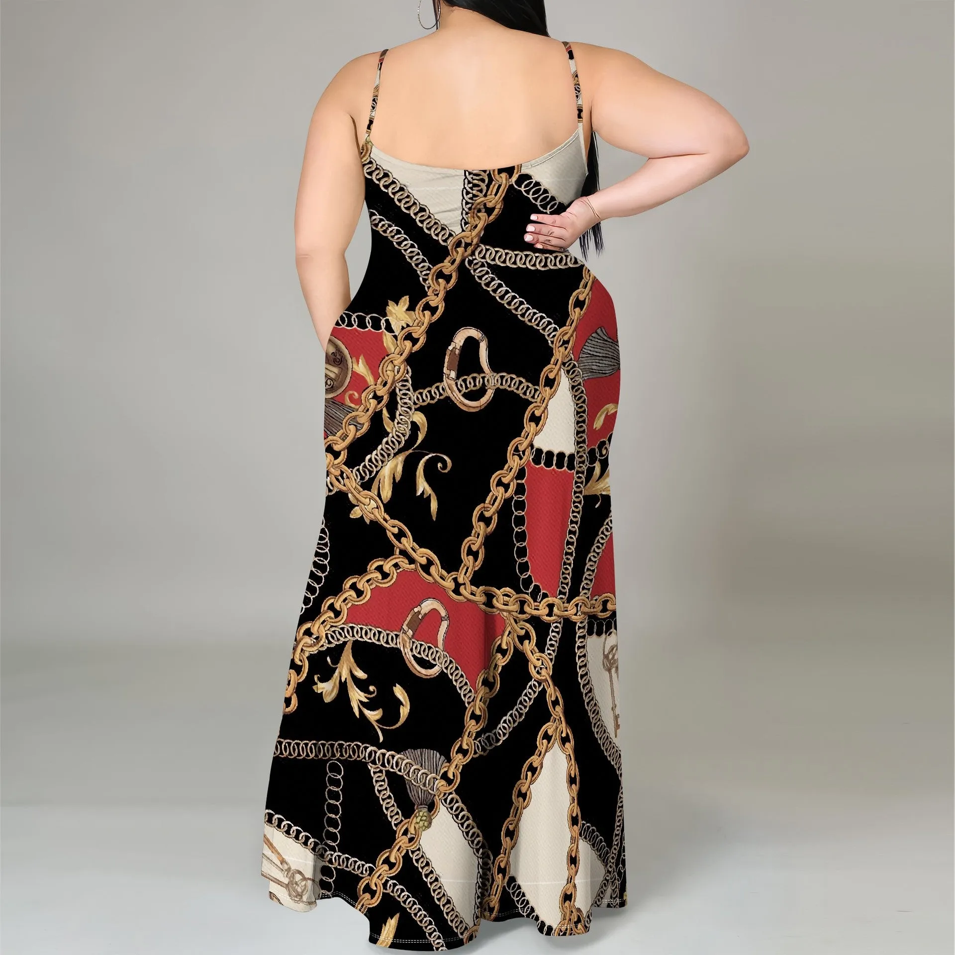 Elegant Plus-Size Tie-Dye Print Spaghetti Strap Maxi Dress