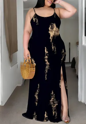 Elegant Plus-Size Tie-Dye Print Spaghetti Strap Maxi Dress