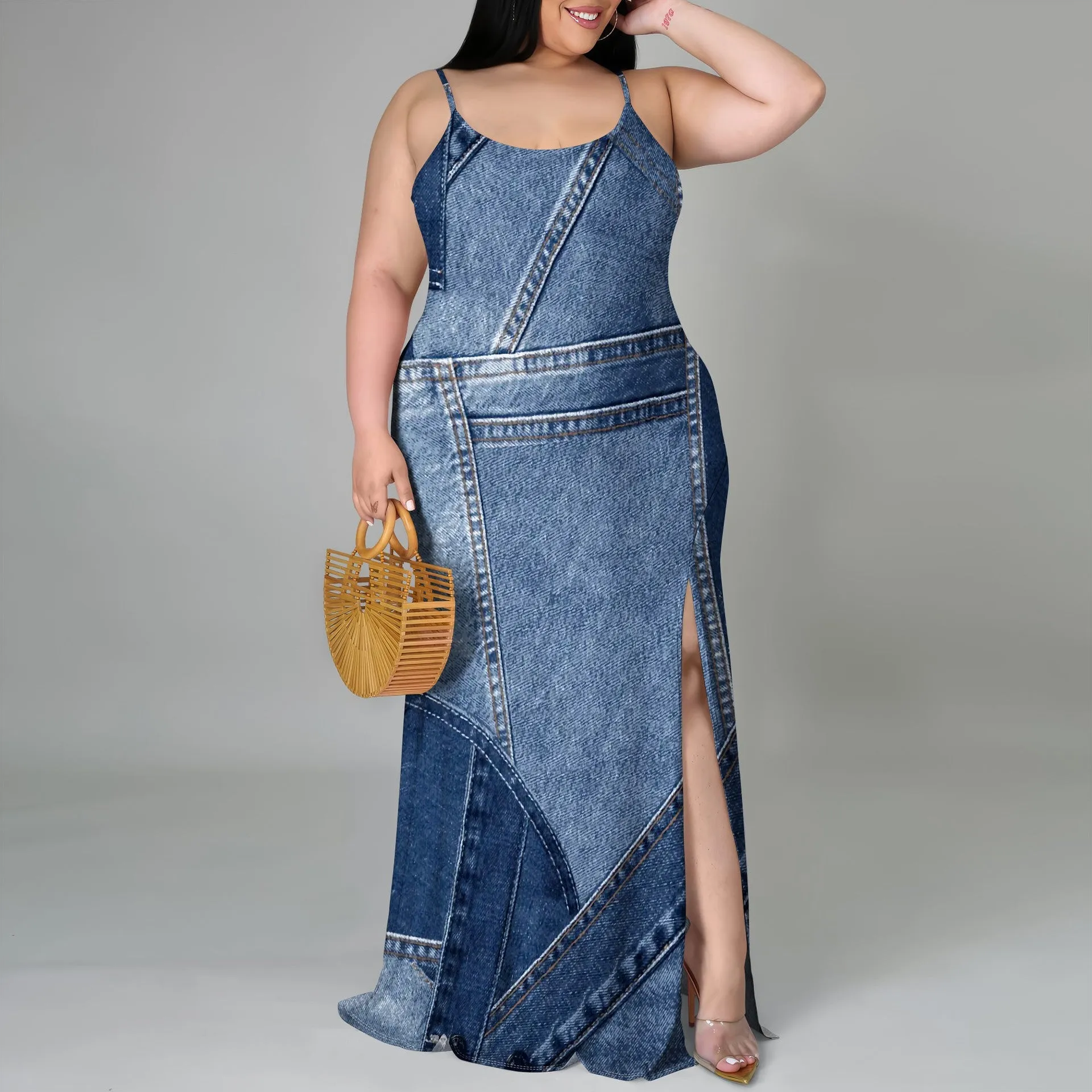 Elegant Plus-Size Tie-Dye Print Spaghetti Strap Maxi Dress