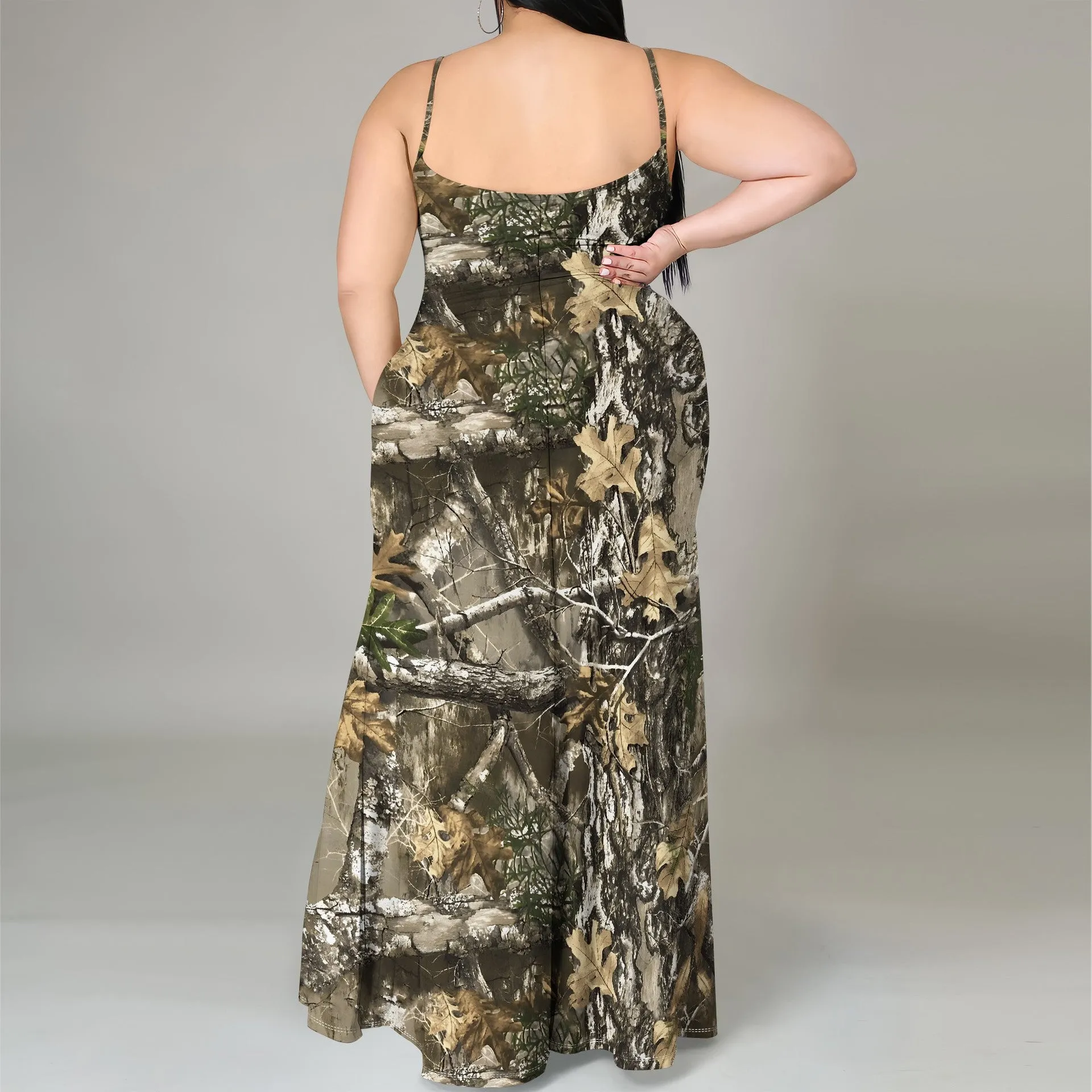 Elegant Plus-Size Tie-Dye Print Spaghetti Strap Maxi Dress