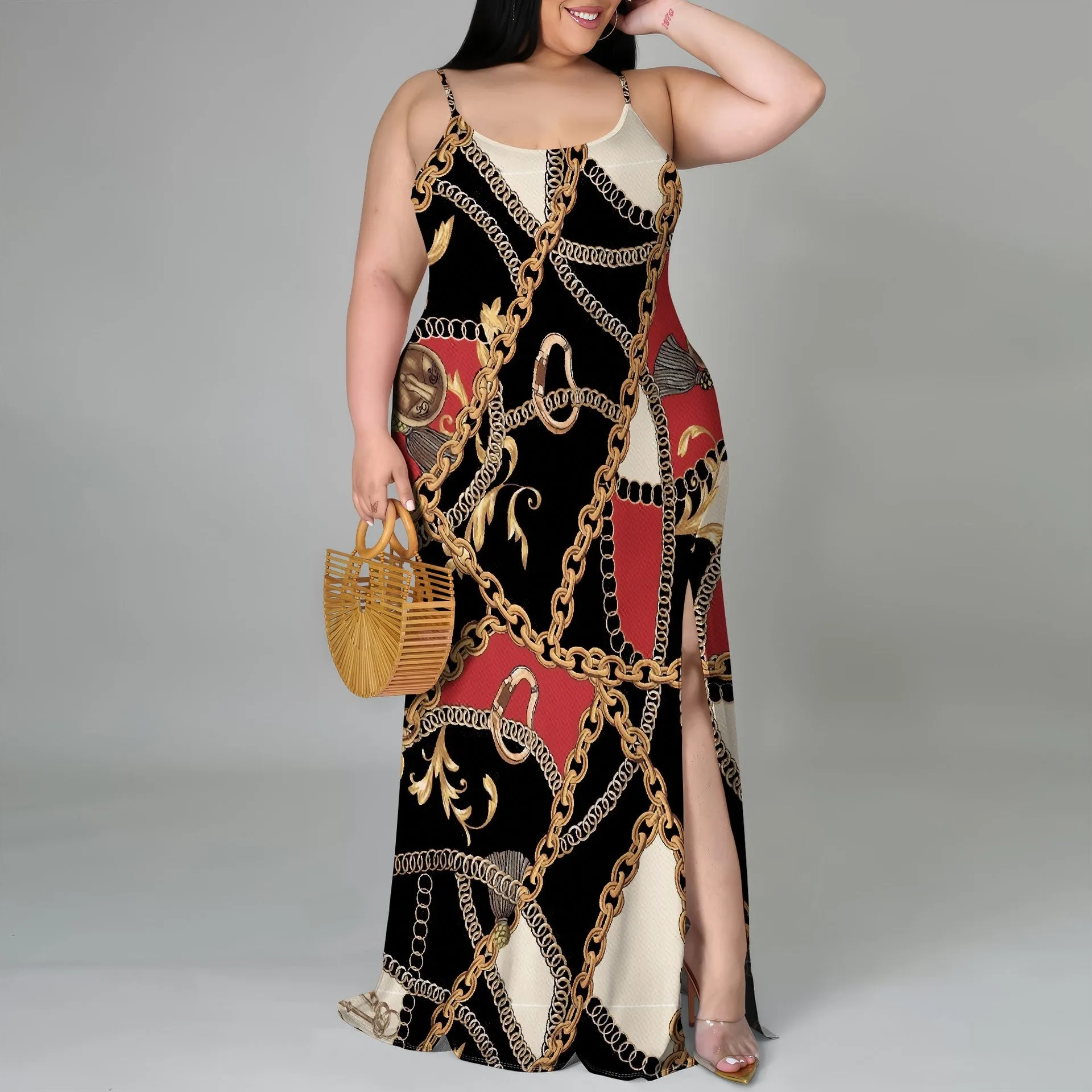 Elegant Plus-Size Tie-Dye Print Spaghetti Strap Maxi Dress