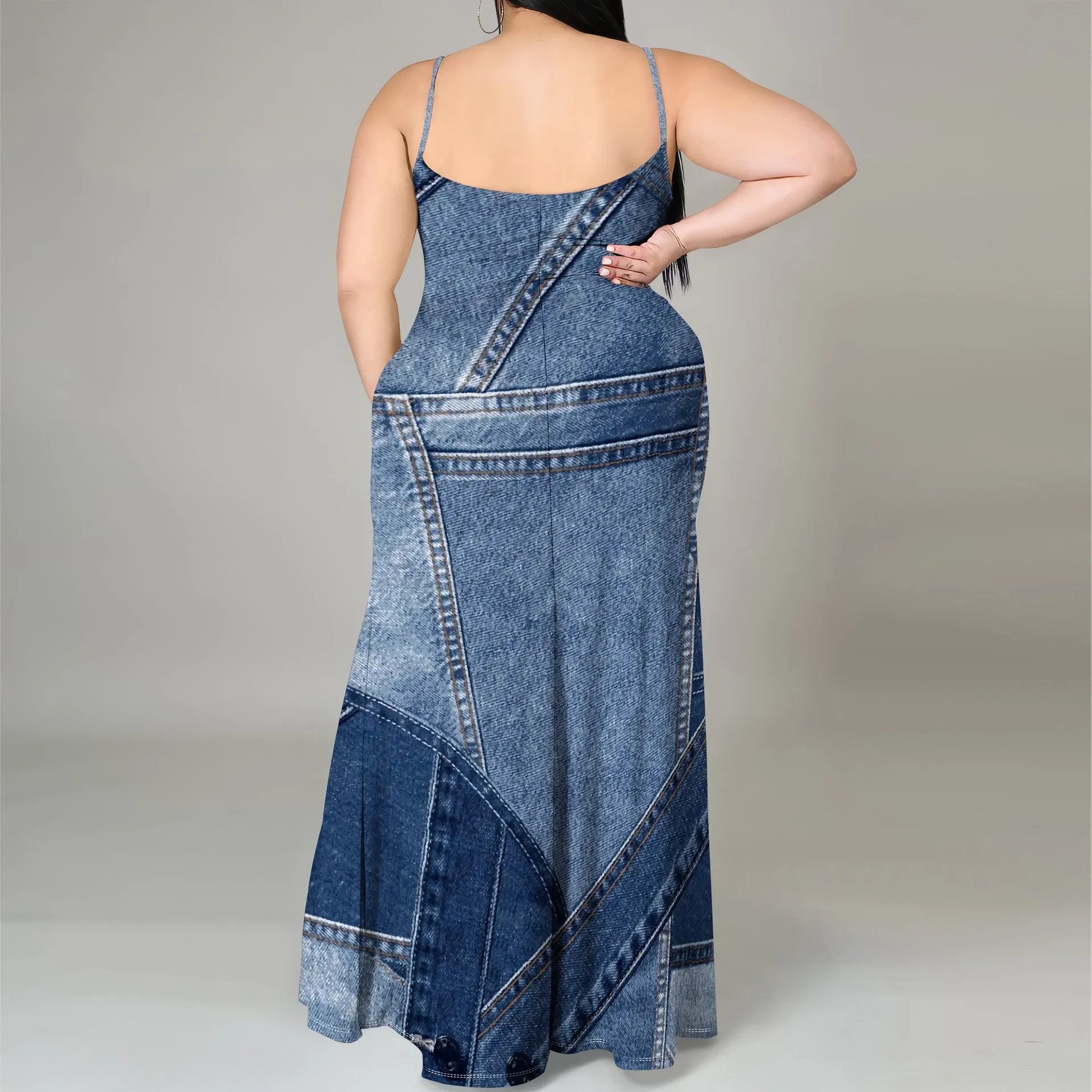 Elegant Plus-Size Tie-Dye Print Spaghetti Strap Maxi Dress