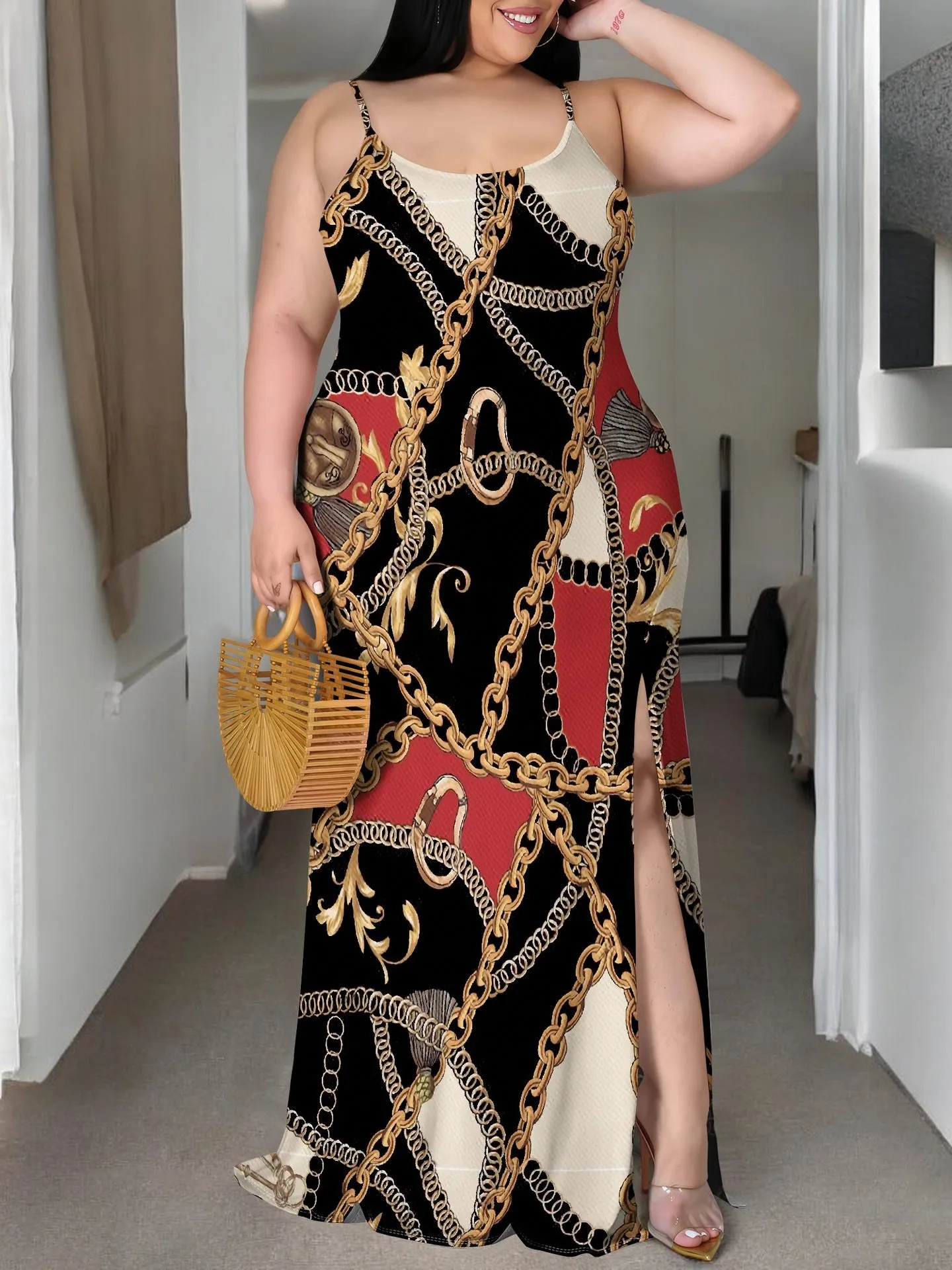 Elegant Plus-Size Tie-Dye Print Spaghetti Strap Maxi Dress