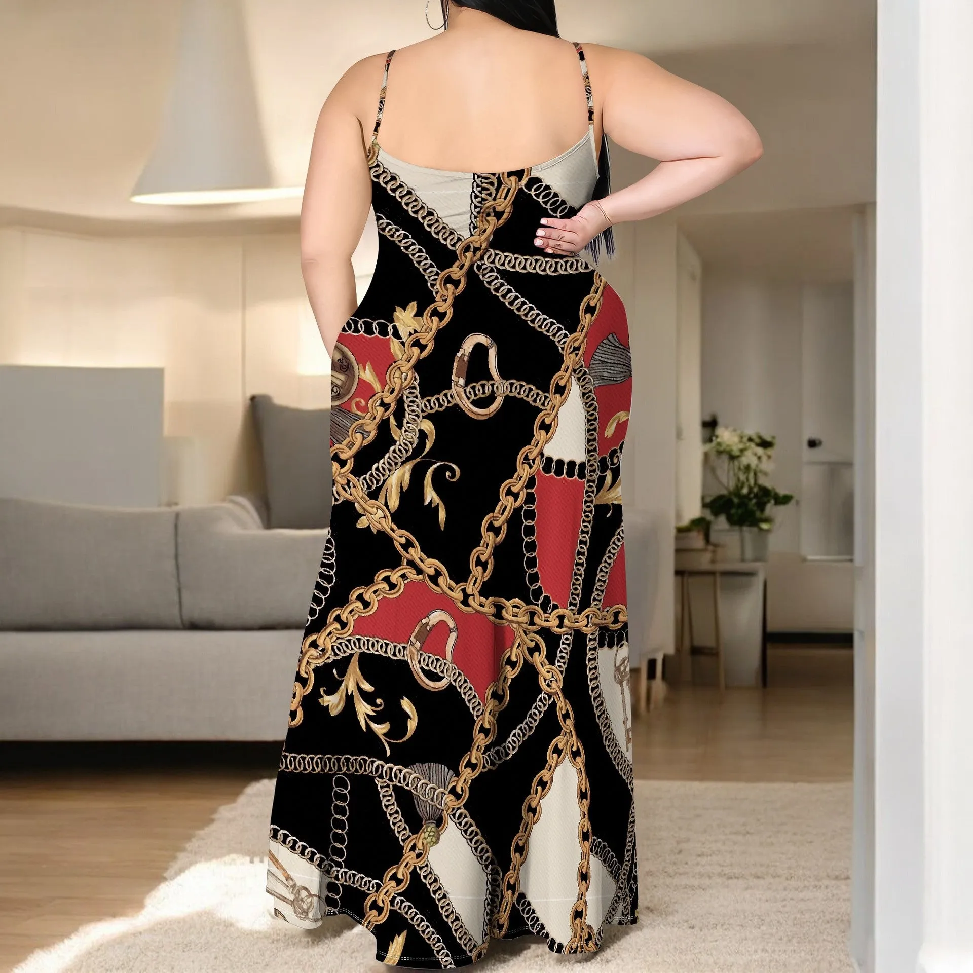 Elegant Plus-Size Tie-Dye Print Spaghetti Strap Maxi Dress