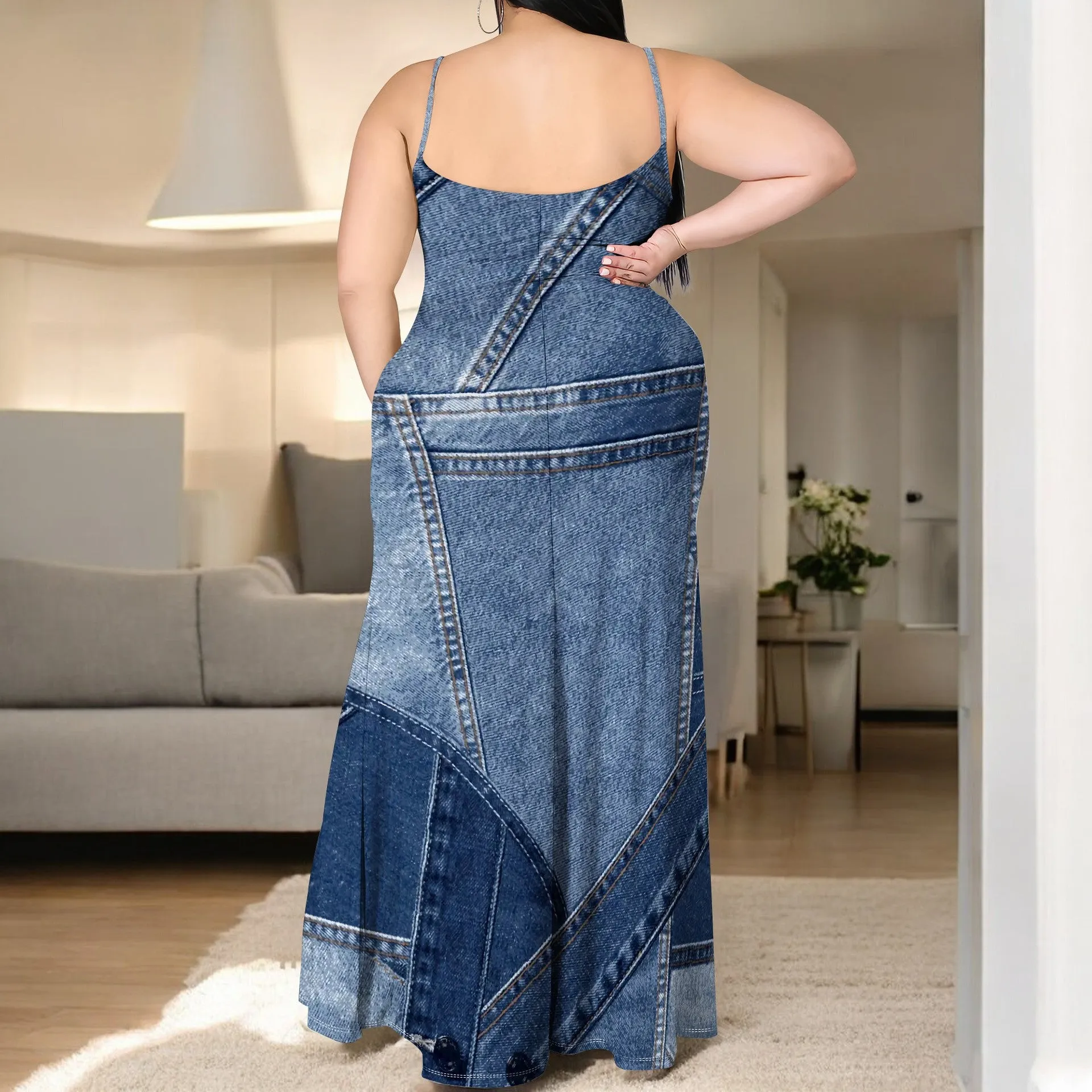 Elegant Plus-Size Tie-Dye Print Spaghetti Strap Maxi Dress