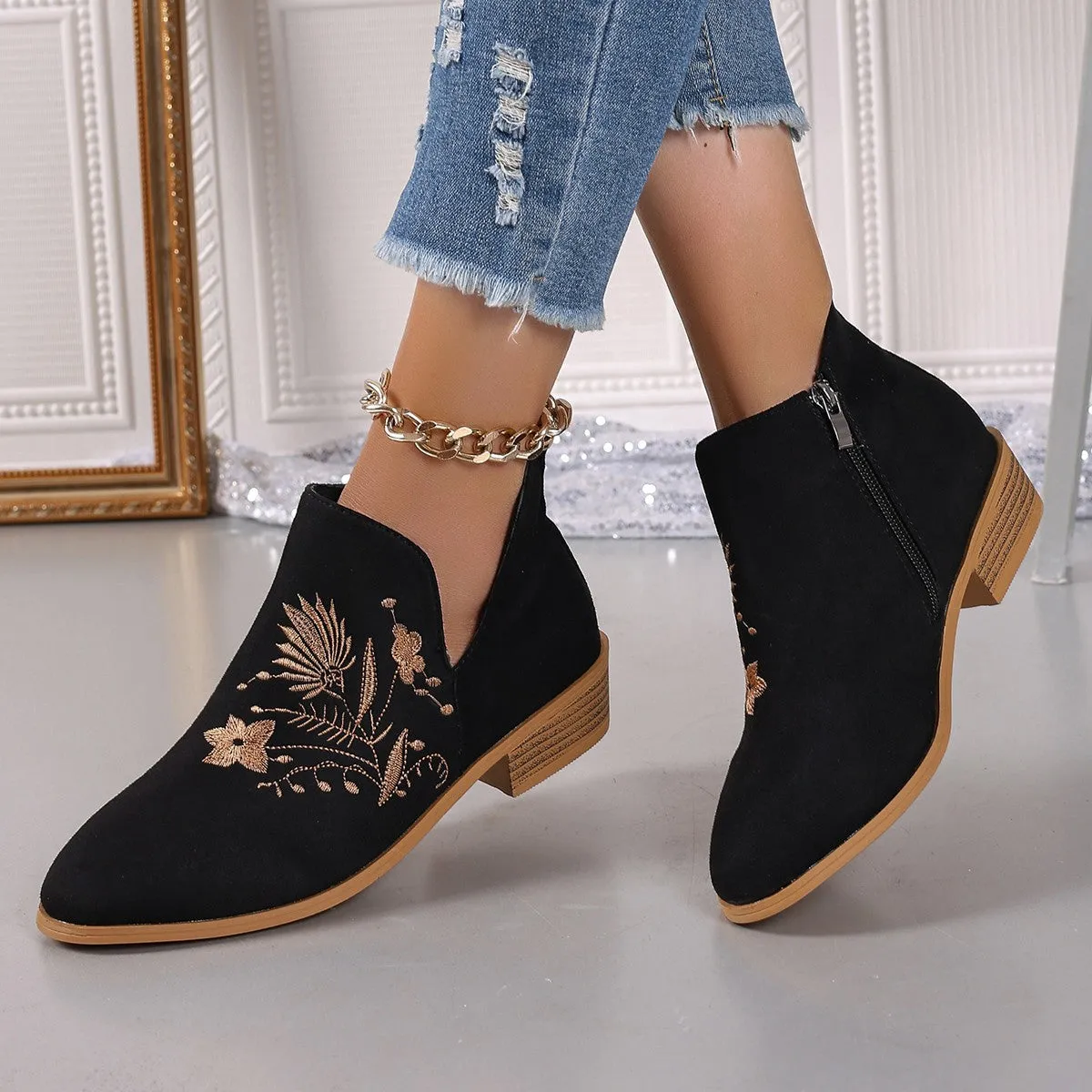 Embroidered Suede Boots