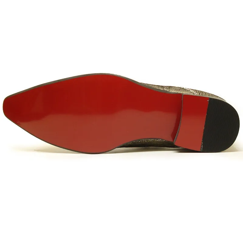 FI-6981 Genuine Gold Leather Shoe by Fiesso Gold Metal Tip Slip on Loafer