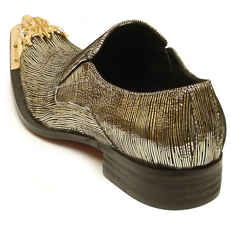 FI-6981 Genuine Gold Leather Shoe by Fiesso Gold Metal Tip Slip on Loafer