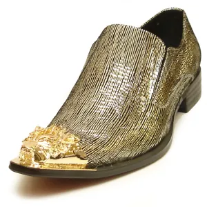 FI-6981 Genuine Gold Leather Shoe by Fiesso Gold Metal Tip Slip on Loafer