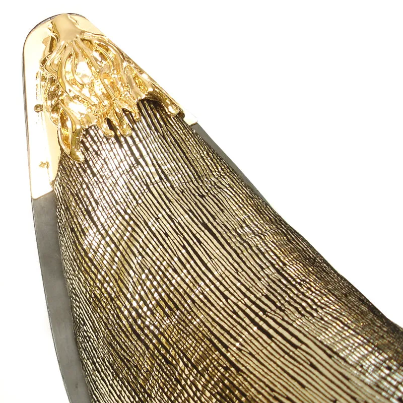 FI-6981 Genuine Gold Leather Shoe by Fiesso Gold Metal Tip Slip on Loafer