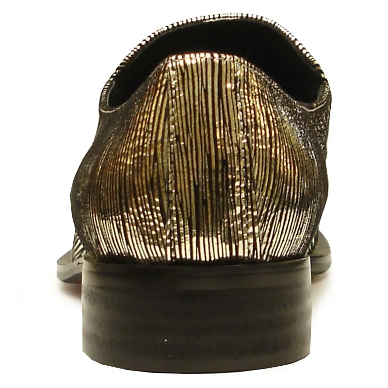 FI-6981 Genuine Gold Leather Shoe by Fiesso Gold Metal Tip Slip on Loafer
