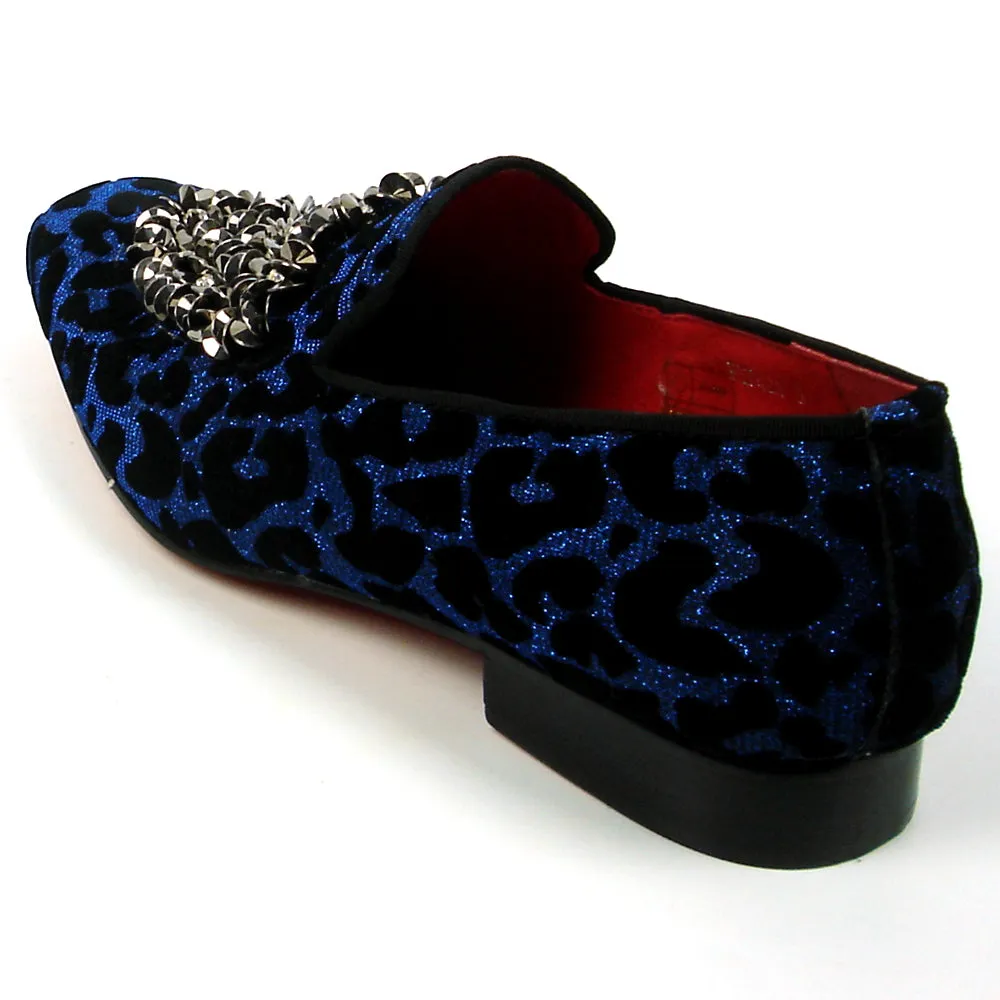 FI-7421 Black Blue Leopard Metal Ornament Loafer Fiesso by Aurelio Garcia