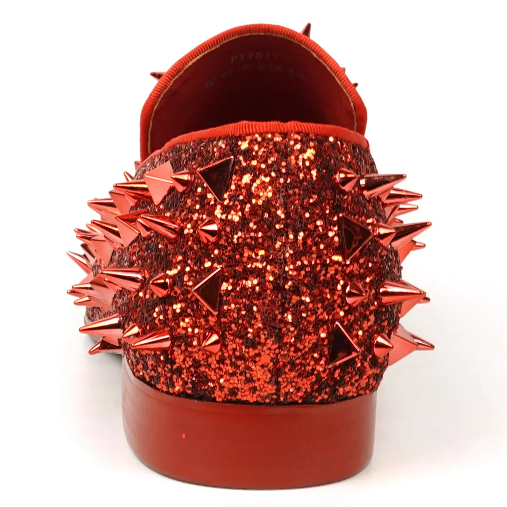 FI-7517 Red Glitter Red Spikes Slip on Loafer Fiesso by Aurelio Garcia