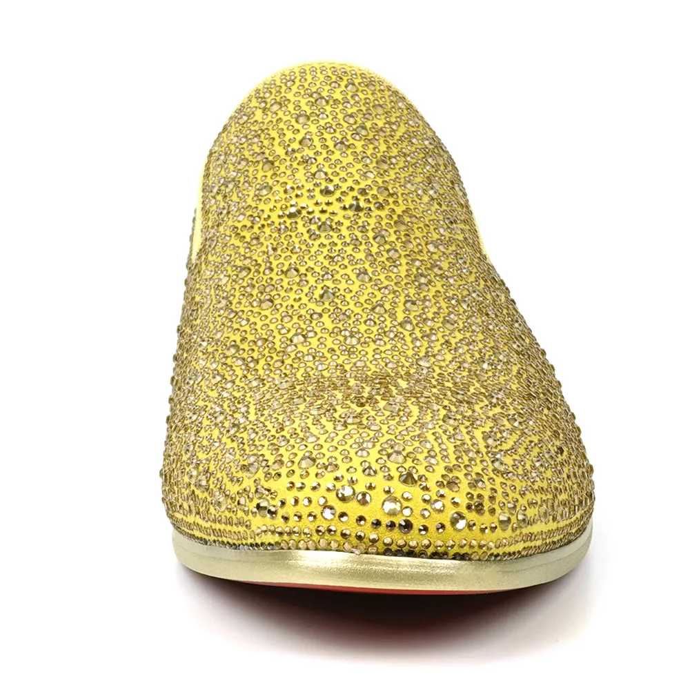 FI-7525 Gold Suede Rhinestones Slip on Loafer Fiesso by Aurelio Garcia