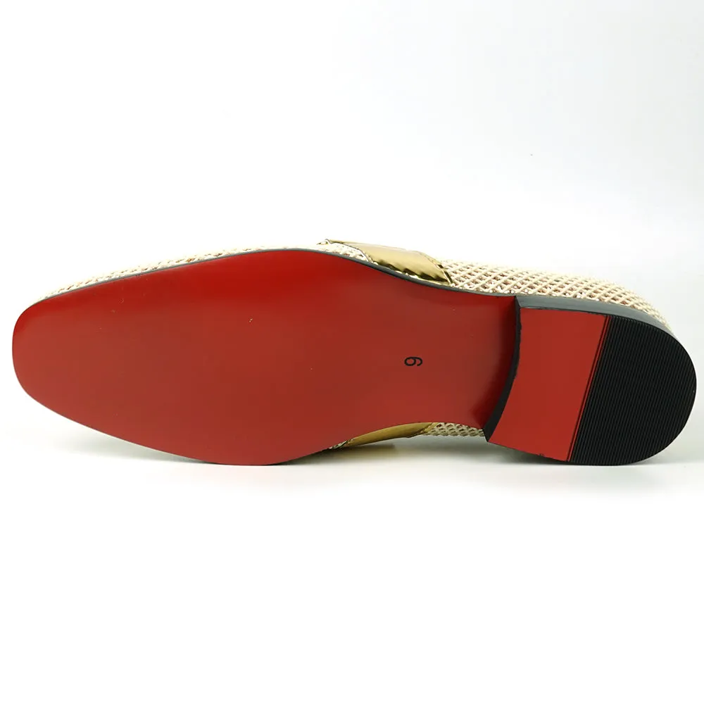 FI-7528 White Gold Glitter With Gold Chain Slip on Loafer Fiesso by Aurelio Garcia