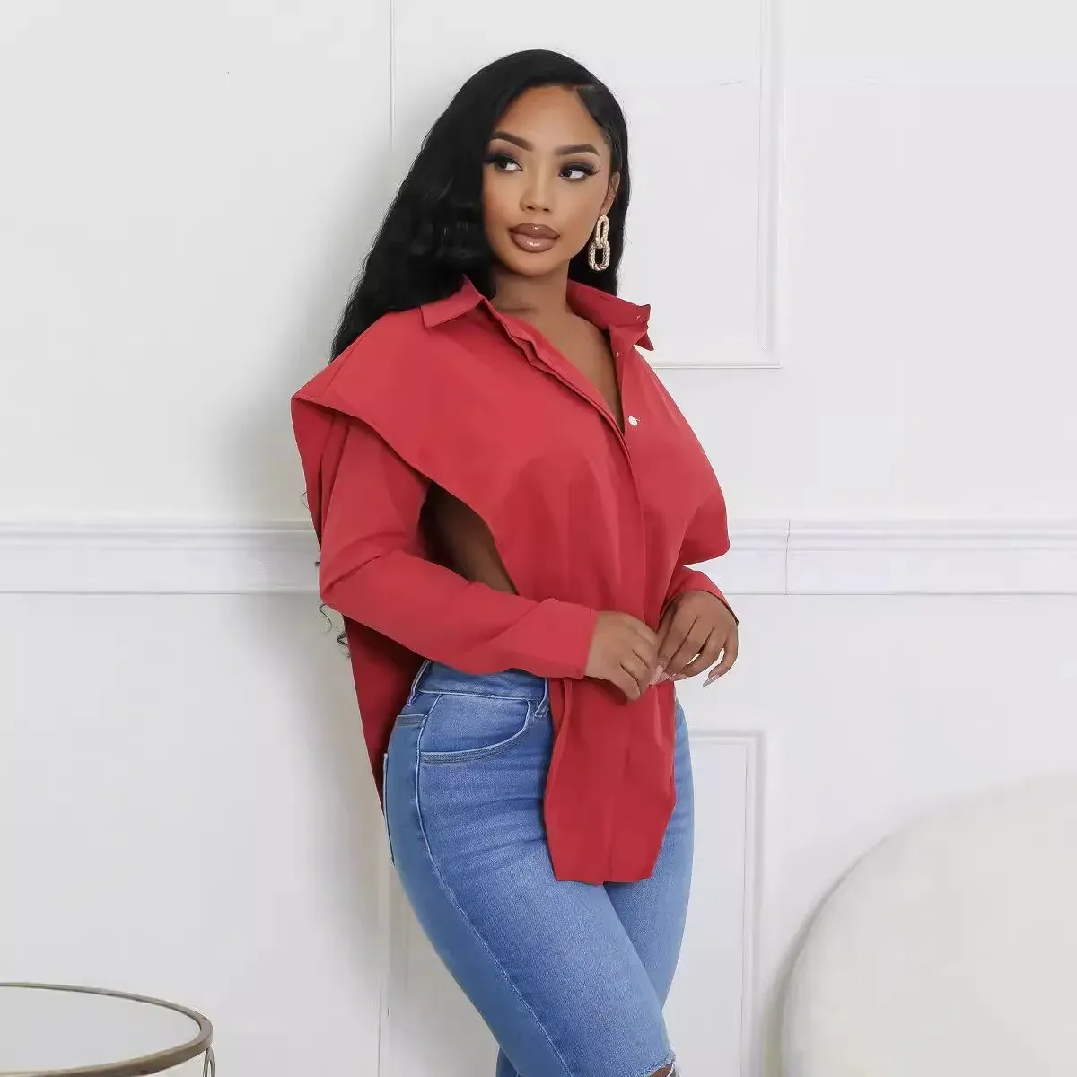 Fierce Attitude Open-Side Long Sleeve Button-Up Shirt
