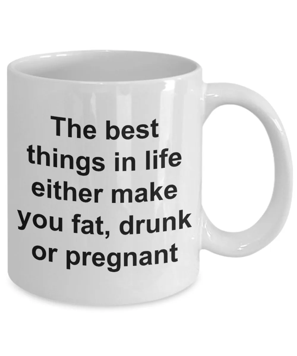 Funny Coffee Mug Gifts - The Best Things in Life Either Make You Fat, Drunk or Pregnant Ceramic Coffee Cup