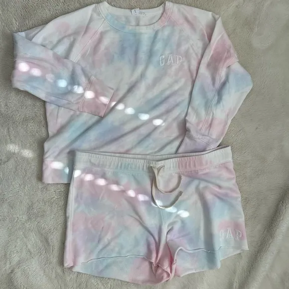 Gap Tie Dye Pink Blue Sweatsuit Pajama Short Set