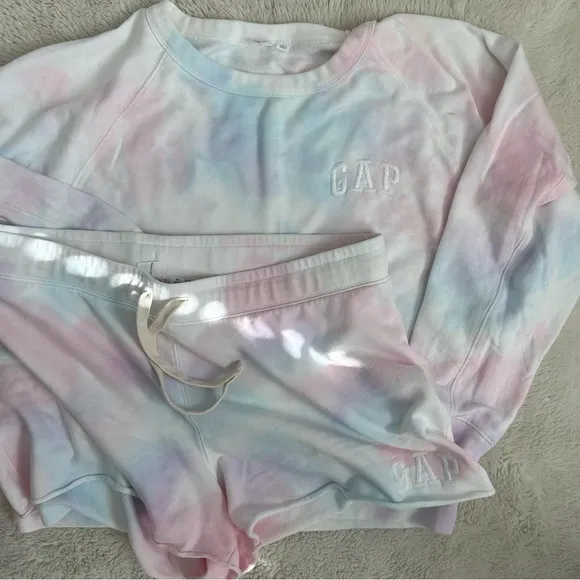 Gap Tie Dye Pink Blue Sweatsuit Pajama Short Set