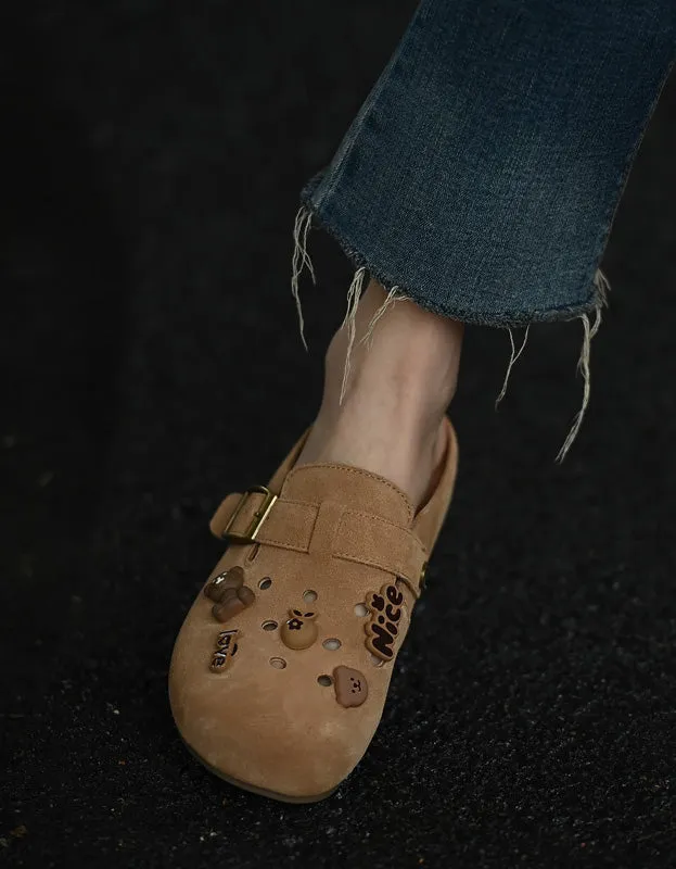 Genuine Leather Closed-toe Soft Soles Slippers Clogs